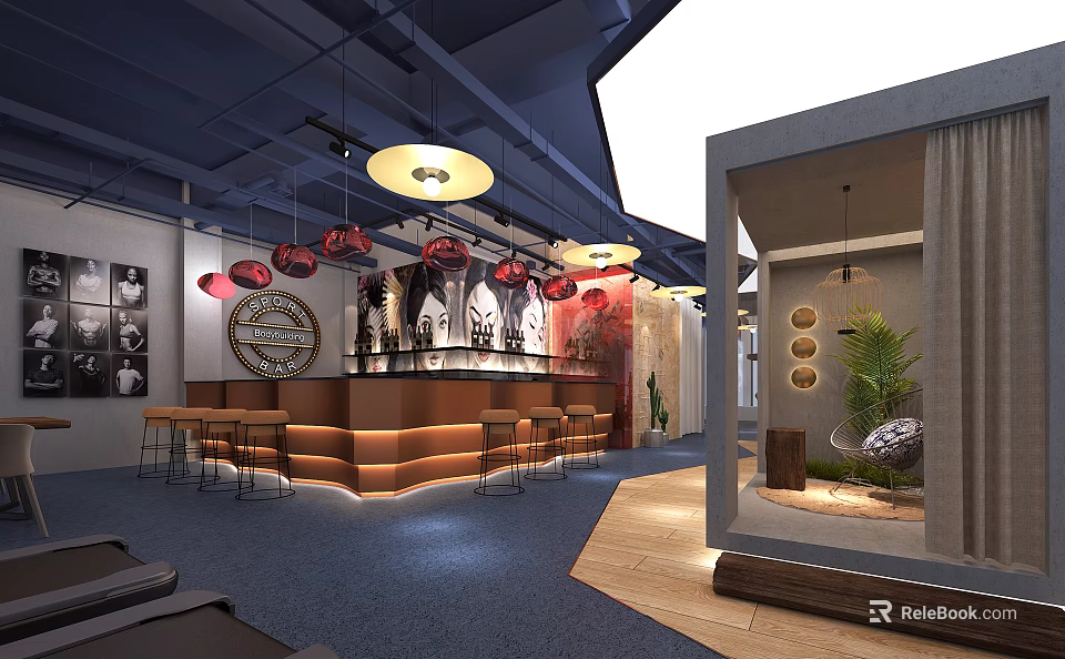 Modern Open Concept Fitness Gym With Training Equipment And Spacious Workout Area 3d model 