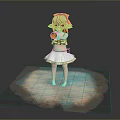 Elf Girl With Yellow Headband In White Green Dress Holding Sunflower On Blue Cloud Platform