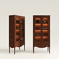 Two Classic Wooden Wine Cabinets With Glass Doors Holding Wine Bottles And Glasses