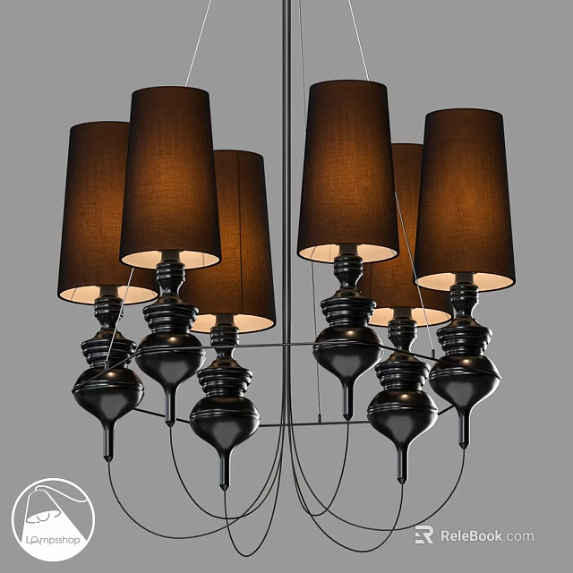 Modern Multi light Chandelier With Brown Fabric Shades And Black Base 3d model 
