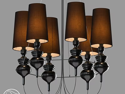 Modern Multi light Chandelier With Brown Fabric Shades And Black Base 3d model