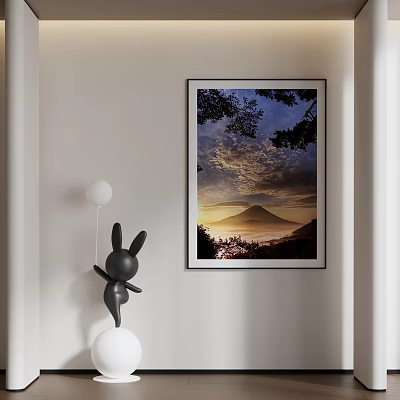 Scenic Landscape Painting Of Mountain At Sunset With Cloudy Sky And Trees 3d model