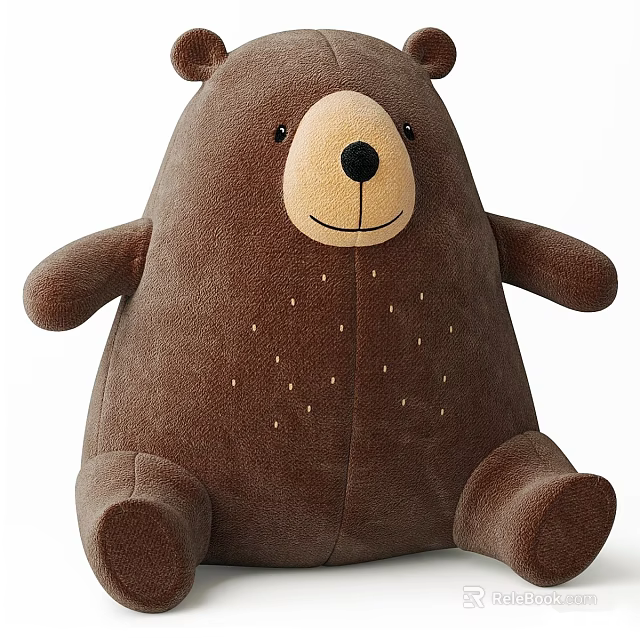 Soft Brown Plush Bear Doll With Chubby Body Smiling Face And White Dots 3d model 