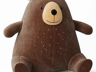Soft Brown Plush Bear Doll With Chubby Body Smiling Face And White Dots 3d model