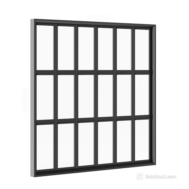Black Frame Casement Window Featuring Grid Design And Multiple Glass Panels 3d model 