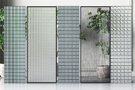 Modern glass brick glass brick partition combination 3d model