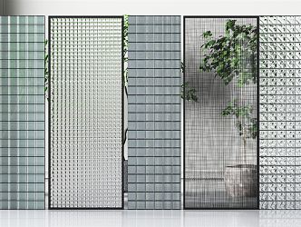 Modern glass brick glass brick partition combination 3d model