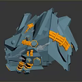 Blue Mechanical Game Movie Character With Sharp Crystal Edges And Orange Details