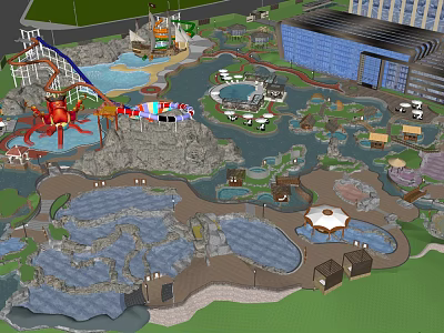 Comprehensive Amusement Park Layout With Roller Coaster Water Rides Pools And Scenic Structures 3d model