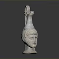 Detailed Classical Stone Sculpture With Human Head Design And Vase Shape Handle