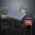 Square Metal Dining Table Set with Four Chairs and Colorful Seat Cushions