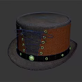 Round Top Leather Hat With Orange Body Dark Brim Metal Buckle And Lacing Detail