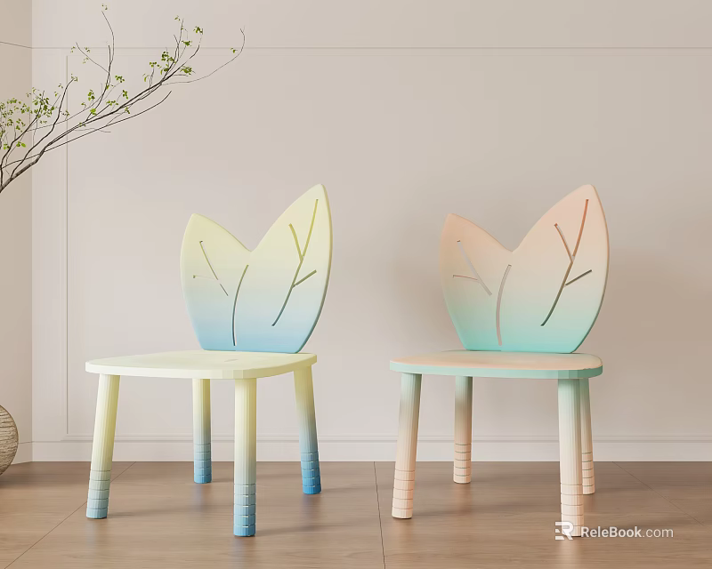 Two Children's Chairs With Leaf Shaped Backrest And Gradient Color Design For Kids Room 3d model 