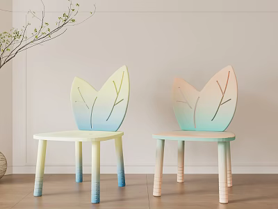 Two Children's Chairs With Leaf Shaped Backrest And Gradient Color Design For Kids Room 3d model