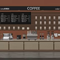 Modern Coffee Bar Counter With Menu Boards Pick Up Order Areas Coffee Machines And Shelves
