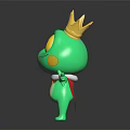Green Frog Doll With Golden Crown Yellow Eyes Yellow Spots Red Cape And Open Arms
