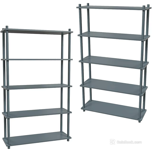 Two Modern Metal Decorative Shelves With Open Multiple Layers And Gray Finish 3d model 