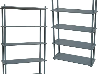 Two Modern Metal Decorative Shelves With Open Multiple Layers And Gray Finish 3d model