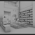 Book Art Inspired Library Interior With Tall Bookshelves Wooden Tables And Chairs