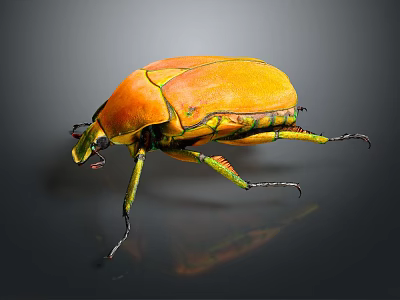 Striking Orange Beetle With Yellow Green Details And Shiny Body On Dark Background 3d model