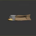 White Coffee Cup And Brown Paper Bag With Yellow Pastries On Dark Surface