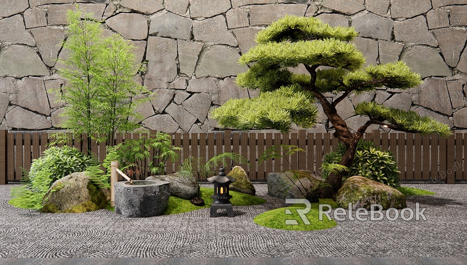 New Chinese Style Courtyard Micro Landscape Stone Pine Plant Combination Landscape Landscape Fern Green Plant model