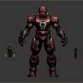 Red Armored Sci Fi Warrior With Futuristic Armor And Dual Yellow Silver Weapons 3d model
