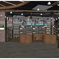 Spacious Supermarket Department Store With Brick Walls Wooden Ceiling Hanging Lights And Well Stocked Shelves