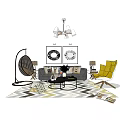 Stylish Living Room Interior Featuring Sofa Coffee Table Set Wall Art Chandelier And Accent Chair