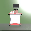 White Mobile Medical Device Cart With Monitor Keyboard And Pink Component
