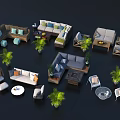 Various Styles Outdoor Sofa with Coffee Tables Plants and Matching Furniture in Outdoor Relaxation Area
