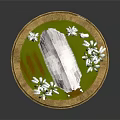 Cartoon Scene With Thatched Roof House Palm Trees Green Grass On Circular Platform