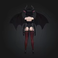 Gothic Demon Female Character With Black Wings Horns And Striped Stockings