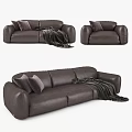 Modern Leisure Sofa Set With Dark Brown Leather Pillows And Throw Blanket