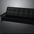 Black Leather Sofa With Button Tufted Design And Wooden Armrests In Modern Style