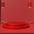 Red Themed Stage Setup With Circular Platform Red Lanterns And Golden Decorations 3d model