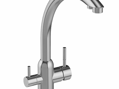Modern Stainless Steel Double Handle Faucet with Sleek Curved Spout Design 3d model