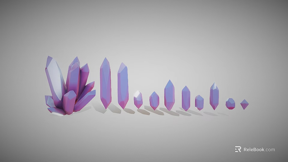 Purple Crystal Decorative Ornament Set with Various Sizes and Shapes for Home Decor 3d model 