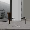 Modern Dining Chair with Wooden Backrest Black Seat and Metal Frame in Minimalist Interior