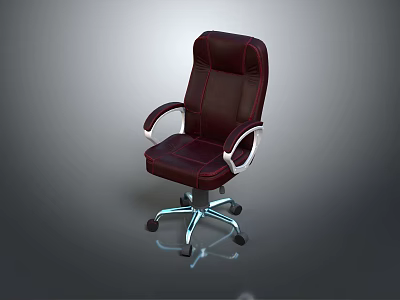 Burgundy Leather Office Chair with White Armrests and Durable Metal Base with Wheels 3d model