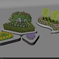 Arbor Trees In Stone Flower Beds With Colorful Yellow And Purple Flowers