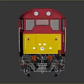 Red Train Model with Yellow Stripes Number 31466 on Gray Background and Reflection