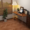 Decorative Ornament Set with Table Lamp Green Plant and Photo Frames on Wooden Desk