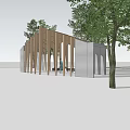 Outdoor Wooden Pergola Design With Columns Overhead Beams Surrounded By Trees