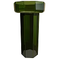 Green Glass Washbasin with Geometric Pedestal Design and Smooth Transparent Surface