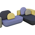 Modern Modular Multi Seat Sofa With Purple Yellow Gray Black Rounded Cushions 3d model