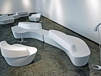 Modern Curved White Public Seating With Smooth Continuous Design In Indoor Space 3d model