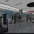 Fitness Room Interior With Blue Wall Faster Higher Stronger Slogan Display Screens And Treadmill