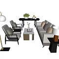 Modern Sofa Coffee Table Combination With Accent Chairs Floor Lamp Side Table And Decorative Vase 3d model