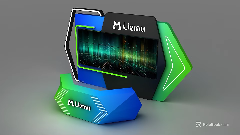 Modern Liemu Display Shelves With Hexagonal Structure And Colorful LED Accents 3d model 